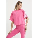 Adidas Bombažna kratka majica ženska, roza barva, IS3620