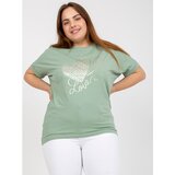 Fashion Hunters Pistachio cotton women's plus size printed t-shirt Cene