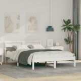 vidaXL Konstrukcija postelje z LED lučmi z vzglavjem Bela 120 x 190 cm Borovo les | Shoptok.si