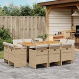  The Living Store Vrtna jedilna garnitura 11-delna z blazinami bež poli ratan - Vrtna Jedilna Garnitura, (21473033) | Shoptok.si