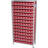 STEMO Sestavljiv regal z regalnimi posodami, višina regala 2100 mm, osnovni regal, globina 300 mm, 104 zaboji, rdeča | Shoptok.si