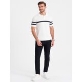 Ombre Men's soft knit polo shirt with contrasting stripes - white | Shoptok.si