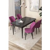 Hanah home Arp - Black Marble, Purple Black MarblePurple Dining Table & Chairs Set (5 Pieces) | ePonuda.com