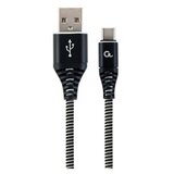  USB 2.0 kabl Premium cotton braided Type-C USB charging and data cable, 2m, black/white, GEMBIRD CC-USB2B-AMCM-2M-BW | Eponuda.ba