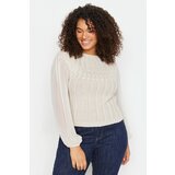 Trendyol Curve Plus Size Sweater - Beige - Fitted Cene