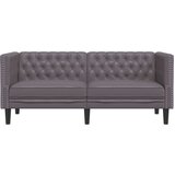 vidaXL Kavč dvosed Chesterfield siva umetno usnje | Shoptok.si