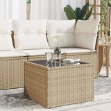 vidaXL Vrtna miza s stekleno mizno ploščo bež 55x55x37 cm poli ratan | Shoptok.si