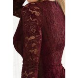 Numoco 170-14 Lace dress with long sleeves and neckline - DARK BORDO | shoptok.hr