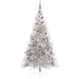 vidaXL Umjetna preddekorirana božićna jelka srebrna 210 cm PET | Shoptok.si