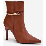 Boto Women's heeled ankle boots with strap and gold element insulated Camel Bellisse | Shoptok.si