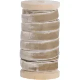 Žametni trak na lesenem kolutu - bež