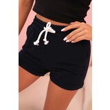Kesi Women's cotton shorts with an elastic waistband and tie navy blue Cene