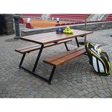  Garnitura mize in klopi brez naslonjala, jekleno ogrodje, črno, z lesenimi deskami | Shoptok.si