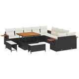 vidaXL 13 delna vrtna sofa s blazinami črna poli ratan akacija, 3 delni vrtni jedilni set s blazinami črna poli ratan akacija Cene