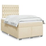 vidaXL Box spring postelja z vzmetnico krem 120x200 cm blago Cene