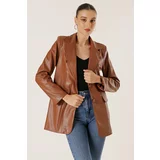 By Saygı Double Button Fake Pocket Lined Leather Jacket