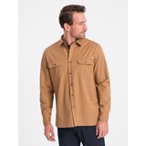 Ombre Men's REGULAR FIT cotton shirt with buttoned pockets - camel Cene