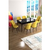 Hanah home Han - Black Marble, Mustard Black MarbleMustard Extendable Dining Table & Chairs Set (7 Pieces) | ePonuda.com