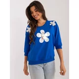 Fashion Hunters Cobalt blue women's blouse with 3/4 sleeves with flowers