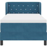 vidaXL Postelja s podnožjem in vzmetnico temno modra 90x190 cm žamet | Shoptok.si