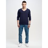 Big Star Man's V-neck_sweater Sweater 161000 Navy Blue-403 Cene