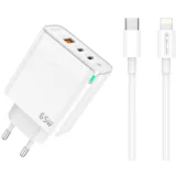 hišni polnilec adapter C79 220V Gun Quick Charge PD 65W vhod 1x USB A in 2x Type C - (s kablom Lightning- TypeC) 3.0 bel