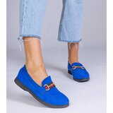 Gemre Blue eco-suede moccasins with gold decoration Daliana | Shoptok.si