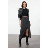 Trendyol Black Double Breasted Textured Gathered/Draped Detailed Midi Skirt