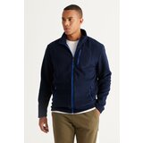 AC&Co / Altınyıldız Classics Men's Navy Blue Standard Fit High Bato Collar Pocket Zipper Cold Proof Sweatshirt Fleece Jacket Cene