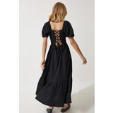  Women's Black Heart Collar Textured Summer Knitted Dress