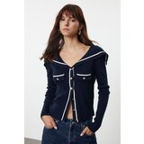 Trendyol Navy Blue Color Block Turn-down Collar Knitwear Cardigan | Shoptok.si