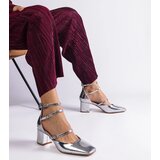 Gemre Silver patent leather block heels with buckles Kamola | Shoptok.si