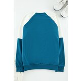 Trendyol Navy Blue Oversize/Wide Cut Raglan Sleeve Color Block Printed Cotton Sweatshirt | shoptok.hr