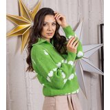 Gemre Green cardigan turtleneck sweater with hearts Alda | Shoptok.si