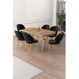 Hanah home trpezarijski set Jita, sto i 6 stolica, ploča u dekoru Hazar, zlatne noge, crna tkanina Babyface | Eponuda.com