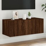 vidaXL Stenska TV omarica z LED lučkami rjavi hrast 80x35x31 cm Cene