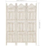 vidaXL Ročno izrezljan paravan 3-delni bel 120x165 cm trden mangov les | Shoptok.si