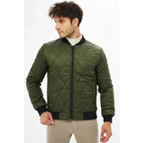 River Club Men's Khaki College Collar Water And Windproof Quilted Patterned Fiber Filled Coat