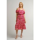 armonika Women's Red Patterned Dress with Straps and Elastic Waist cene