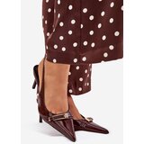 Boto Lacquered High Heel Pumps With Golden Buckle Chocolate Vivae | ePonuda.com