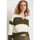 Trendyol Khaki Striped Polo Neck Knitwear Sweater Cene