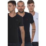 Dewberry TRIPLE SET T8568 V-NECK MEN'S T-SHIRT-BLACK-WHITE-NAVY BLUE Cene