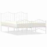  The Living Store Kovinski posteljni okvir z vzglavjem in vznožjem bel 135x190 cm - Posteljni Okvir, (21448995) | Shoptok.si