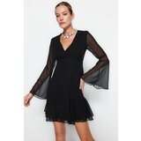 Trendyol Black Chiffon Drop-Back/Skater Elegant Evening Dress Cene