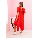 Kesi Włoski Damenkleid aus Viskose mit kurzen Ärmeln und ausgestelltem Saum red | ePonuda.com