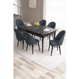Hanah home Roz - Black Marble, Anthracite Black MarbleAnthracite Extendable Dining Table & Chairs Set (7 Pieces) | ePonuda.com