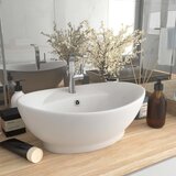 vidaXL Razkošen umivalnik ovalen mat bel 58,5x39 cm keramika Cene