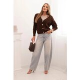 Kesi Włoski Women's openwork sweater with a V-neck and gold buttons brown | shoptok.hr