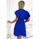 numoco basic 586-2 Women's dress with envelope neckline, sleeves and belt - blue | shoptok.hr