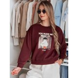 DStreet Bluza damska oversize z nadrukiem GOOSHY bordowa Cene
